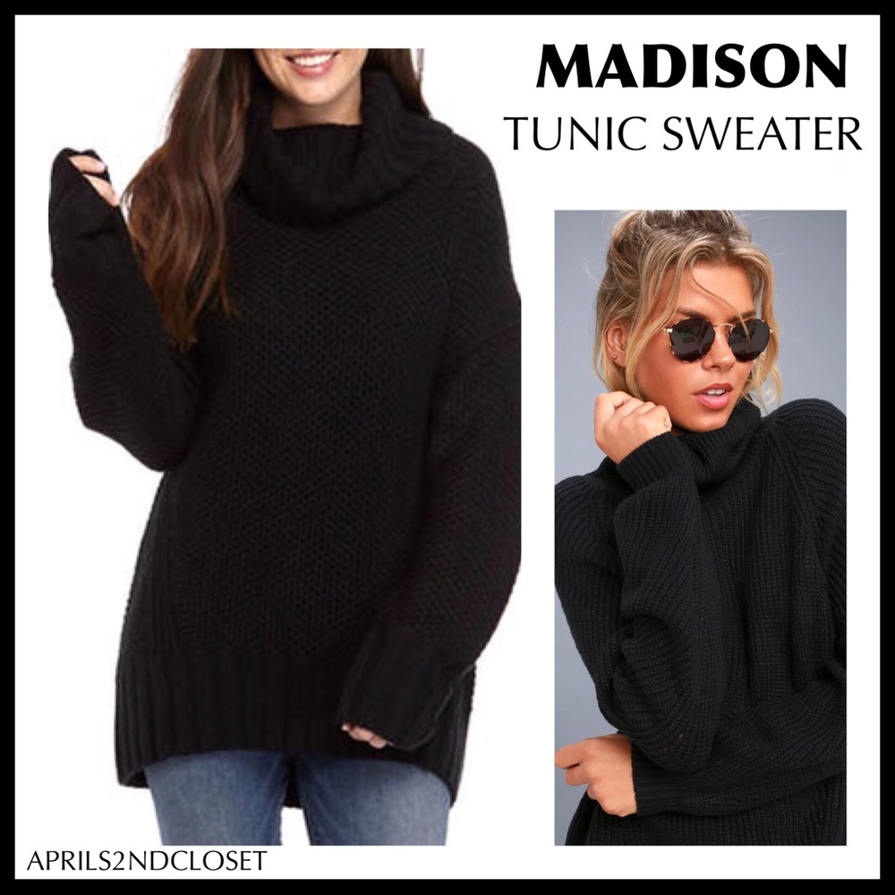 BLACK TURTLENECK SWEATER COZY KNIT OVERSIZED COWL NECK PULLOVER TUNIC A2C - Picture 5 of 11